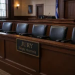 Bancs vides réservés au jury dans une salle d'audience