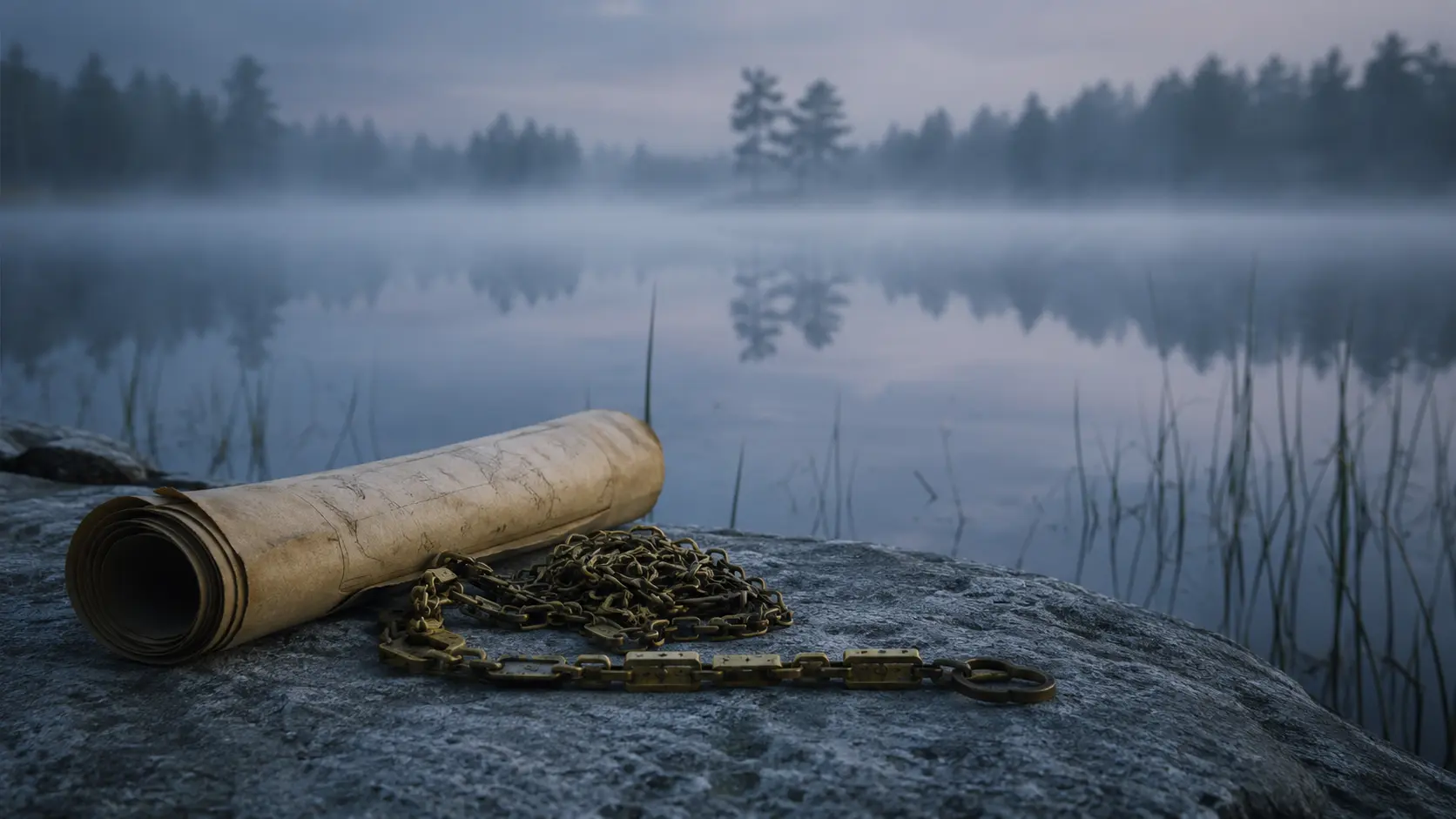 Rive boisée d'un lac des Laurentides au petit matin