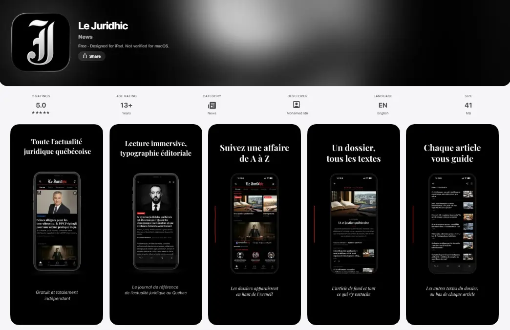 Capture de l'application Le Juridhic 2.0 sur l'App Store