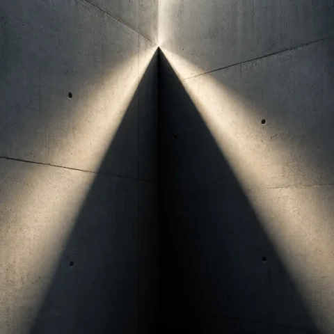 Rayon de lumière se divisant en deux faisceaux sur un mur de béton nu