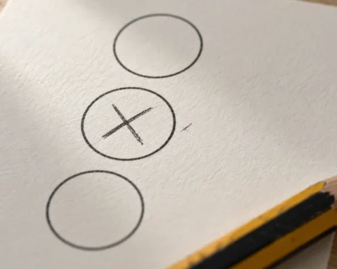 Bulletin vierge marqué d'un X au crayon, avec un trait léger hors du cercle
