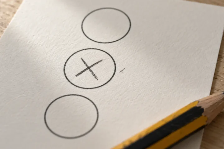 Bulletin vierge marqué d'un X au crayon, avec un trait léger hors du cercle